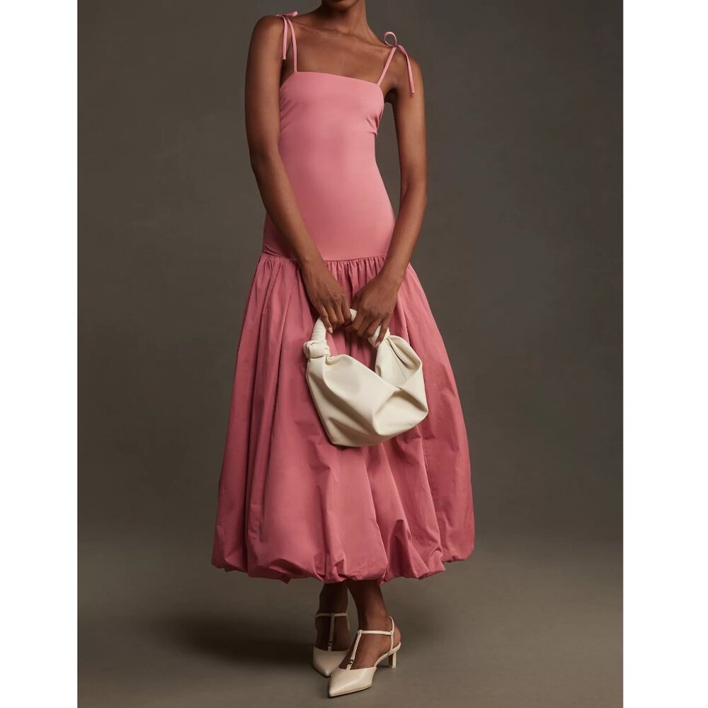 Anthropologie Mare Mare Sleeveless Drop-Waist Bubble-Hem Midi Dress Rose Pink L